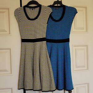 2 Wendy Williams Yellow & Black and Blue & Black Striped Skater Dress Dresses XS